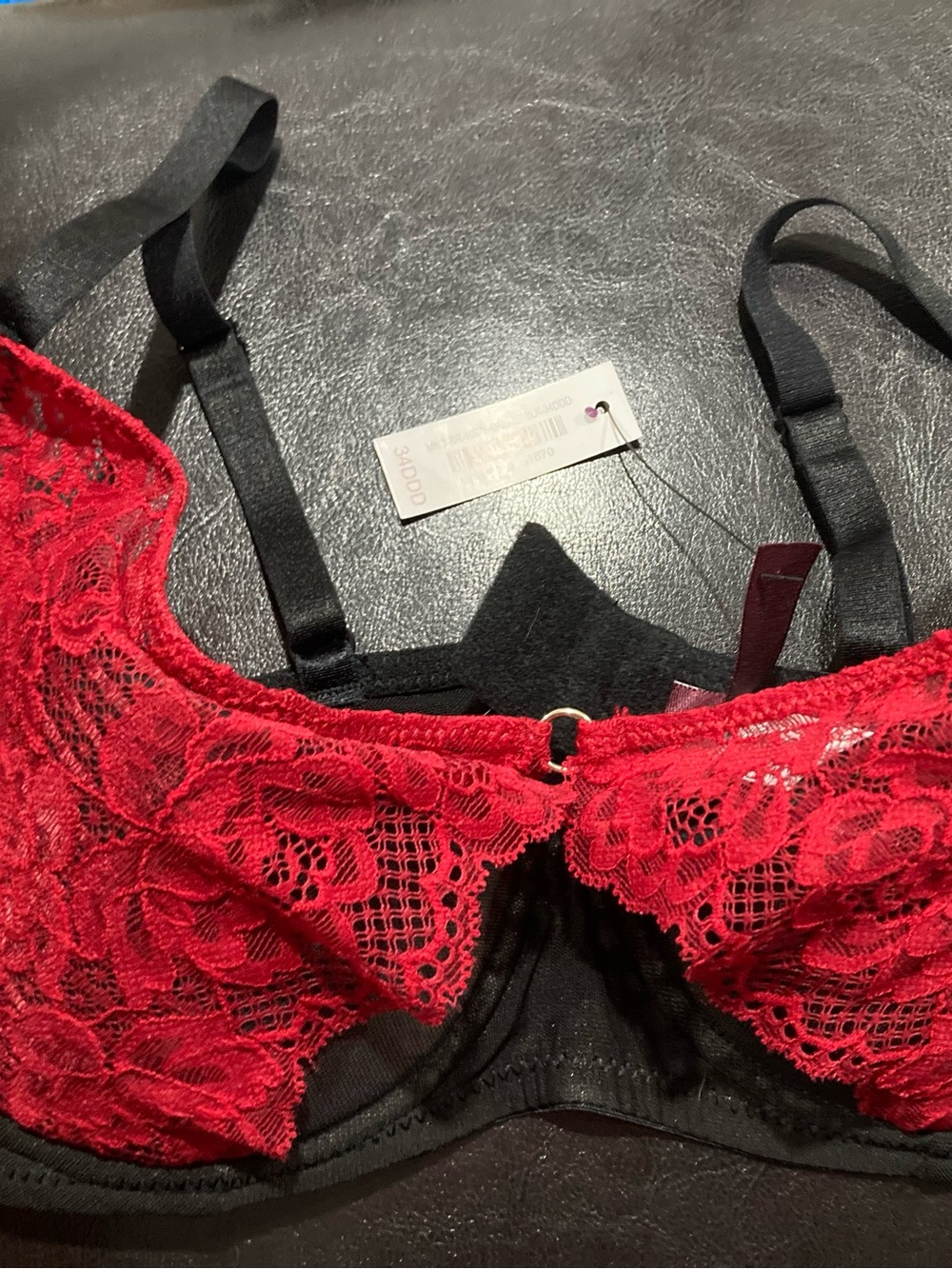 34DDD Red Lace Overlay Lined Bra - Picture 2 of 2